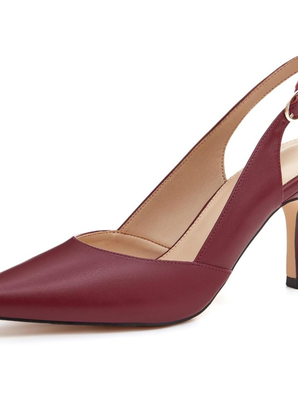 Women's Red/Pu Slingback Kitten Heels Closed Pointed Toe Pumps Shoes
